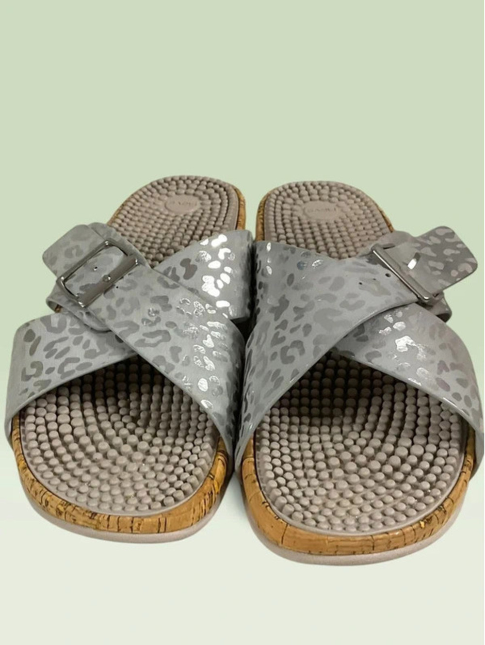 Silver Cheetah Print REVS Arkaig Cross Strap Sandals Size 39/US 8